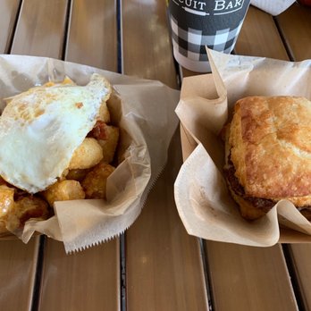 The Biscuit Bar - Breakfast style tots and a sausage biscuit....yes please - Breakfast & Brunch Near Me - Plano, Texas