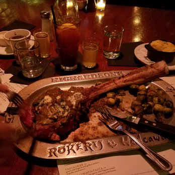 Rokerij - Tomahawk ribeye with bone, Brussel sprouts, mashed potatoes - Seafood Near Me - Phoenix, Arizona Rokerij - Tomahawk ribeye with bone, Brussel sprouts, mashed potatoes - Seafood Near Me - Phoenix, Arizona