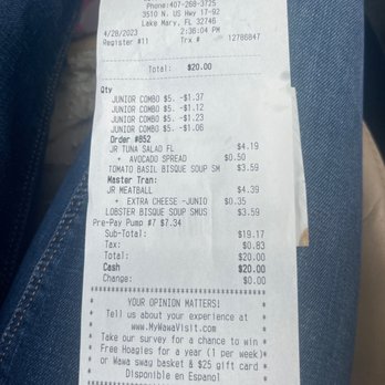 Wawa - My complete receipt - Gas Stations Near Me - Lake Mary, Florida Wawa - My complete receipt - Gas Stations Near Me - Lake Mary, Florida