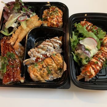 Sushi Rolland - Combo D All Cooked Combo (unagi donbri, 4 baked salmon rolls, 4 crunchy roll, 4 mountain roll, & 2 tempura shrimp + salad) + Dragon Roll - Sushi Bars Near Me - San Gabriel, California Sushi Rolland - Combo D All Cooked Combo (unagi donbri, 4 baked salmon rolls, 4 crunchy roll, 4 mountain roll, & 2 tempura shrimp + salad) + Dragon Roll - Sushi Bars Near Me - San Gabriel, California