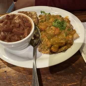 Ragin Cajun Cafe - Salmon topped with crawfish with red beans and rice - Cajun/Creole Near Me - Redondo Beach, California Ragin Cajun Cafe - Salmon topped with crawfish with red beans and rice - Cajun/Creole Near Me - Redondo Beach, California