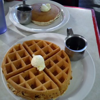 Shirley's Kitchen - Thick Belgian waffle; could have been warmer to melt butter; but warm syrup took care of that - Diners Near Me - La Mesa, California