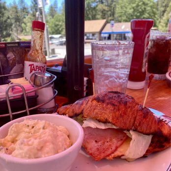Red Kettle - Malibu Chicken sammich on a "fluffy" crescent with extremely good tater salad. - Breakfast & Brunch Near Me - Idyllwild, California Red Kettle - Malibu Chicken sammich on a "fluffy" crescent with extremely good tater salad. - Breakfast & Brunch Near Me - Idyllwild, California