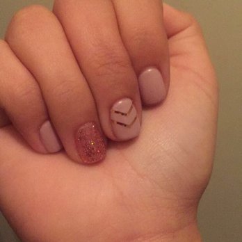 Crystal Nails - Nude gel mani with bronzed glitter to match the cute little design. - Nail Salons Near Me - Galt, California