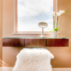 Michelle Pelech Interiors - Floating vanity with snniceam view. Pismo beach.