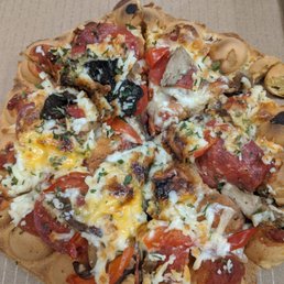 Mmm pepperoni mushroom red pepper pizza on egg waffle