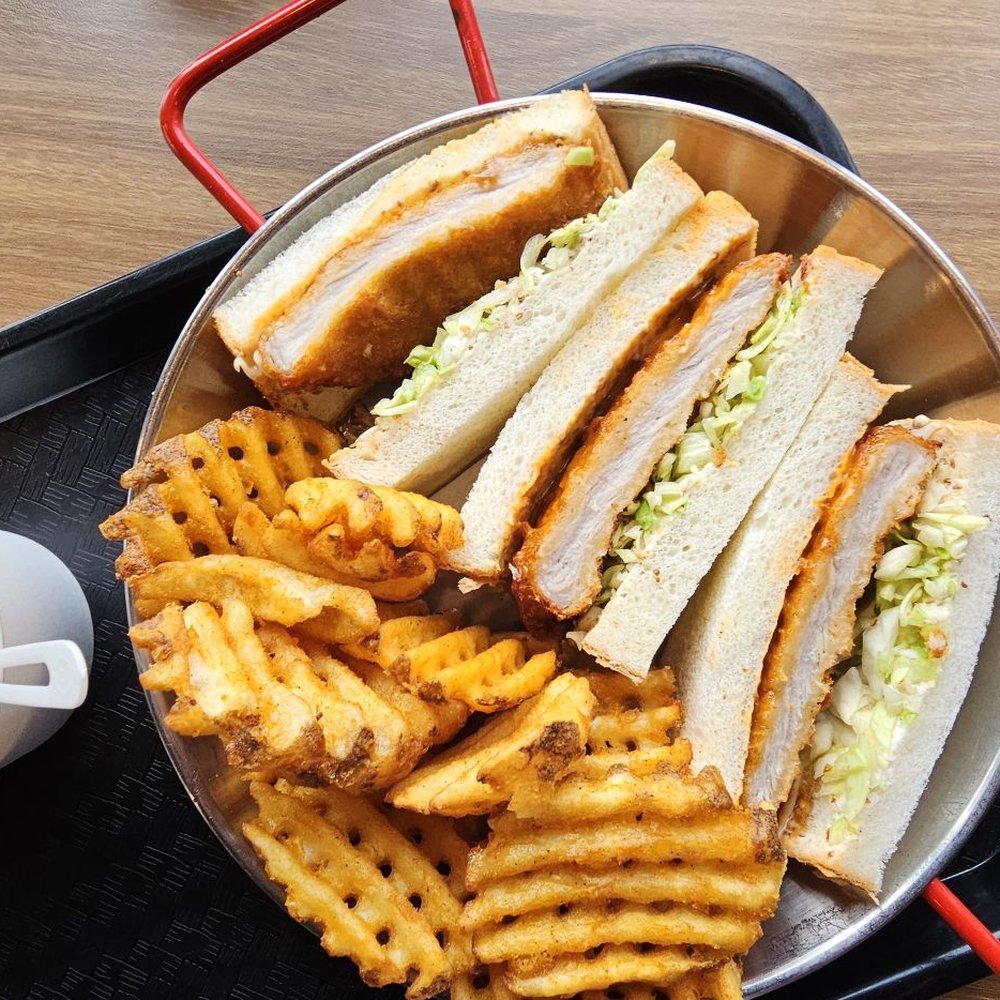 Katsu Bar - Pork sandwich with waffles fries and curry dip - Burgers Near Me - El Segundo, California