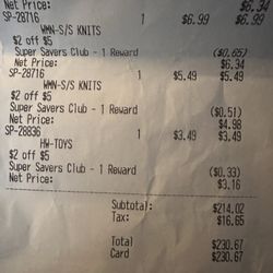 Savers - Receipt showing lousy $2 off.