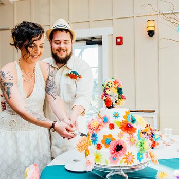 Cafe Con Leche - Us cutting this beautiful cake - Cafes Near Me - Apalachicola, Florida