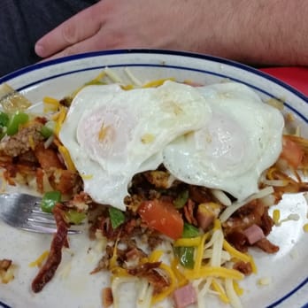 Mom's Diner - Meatlover's skillet with over medium eggs - Comfort Food Near Me - Collinsville, Oklahoma