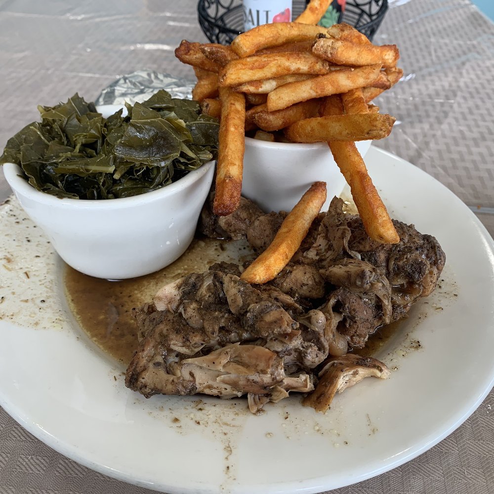 Amazing Taste - Hot and Spicy Jerk French Fries Jerk Chicken Platter Collard Greens - Soul Food Near Me - North Plainfield, New Jersey Amazing Taste - Hot and Spicy Jerk French Fries Jerk Chicken Platter Collard Greens - Soul Food Near Me - North Plainfield, New Jersey