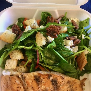 Tico's Breakfast and Lunch - Warm spinach salad with goat cheese, freshly made croutons, bell peppers, vinaigrette, w/ salmon add-on - Breakfast & Brunch Near Me - Marina, California Tico's Breakfast and Lunch - Warm spinach salad with goat cheese, freshly made croutons, bell peppers, vinaigrette, w/ salmon add-on - Breakfast & Brunch Near Me - Marina, California