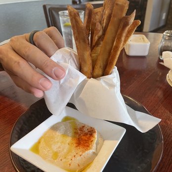 Pom & Olive - Pita Fries and hummus! Check in on Yelp and they're free right now! What a great twist. - Mediterranean Near Me - Costa Mesa, California Pom & Olive - Pita Fries and hummus! Check in on Yelp and they're free right now! What a great twist. - Mediterranean Near Me - Costa Mesa, California