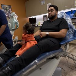 Little Kids Dentistry SF - My daughter in the chair with her daddy