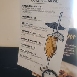 Cocktail breakfast menu