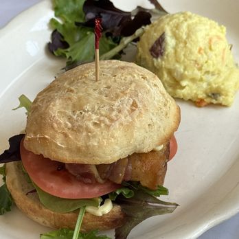Stone Row Pub & Eatery - BLT on biscuit with a dollop of potato salad. - New American Near Me - Jim Thorpe, Pennsylvania