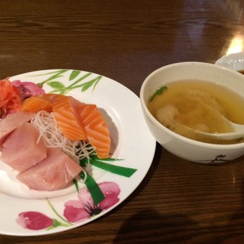 Benkey Sushi - Sashimi and miso soup part of lunch sashimi bento set - Japanese Near Me - Aldergrove, British Columbia