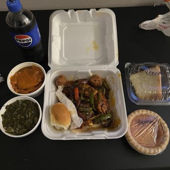 Fishbone Seafood - Grilled catfish, sweet potatoes, collard greens, sweet potato pie, 7-Up cake - Seafood Near Me - Menifee, California Fishbone Seafood - Grilled catfish, sweet potatoes, collard greens, sweet potato pie, 7-Up cake - Seafood Near Me - Menifee, California