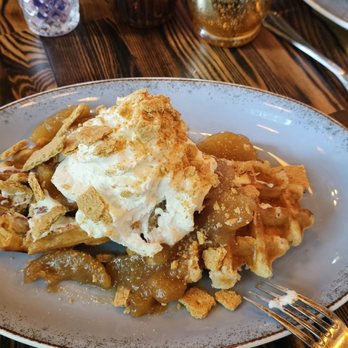 Bosscat Kitchen & Libations - Brunch - Apple cheesecake waffle - New American Near Me - Woodlands, Texas Bosscat Kitchen & Libations - Brunch - Apple cheesecake waffle - New American Near Me - Woodlands, Texas