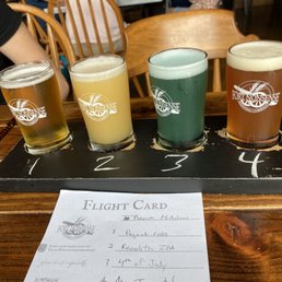 flight cake and beer glasses
