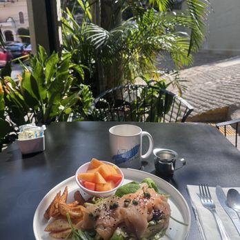 Coco's Kitchen - Salmon capers - melon - fries - on toasted Mexican bread - Breakfast & Brunch Near Me - Puerto Vallarta, JAL