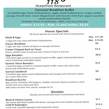 Reef 118 Oceanfront - Breakfast buffet and à la carte menu 1/2 - Seafood Near Me - Ocean City, Maryland