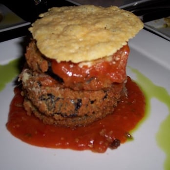 Bistro 5 - Eggplant Tower - Breaded eggplant layered with goat cheese, heirloom tomato sauce and Parmigiano (3/09 RW) - Italian Near Me - Medford, Massachusetts