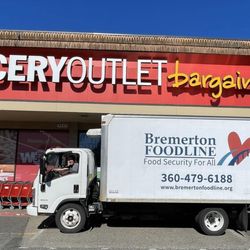 Bremerton Foodline - Our truck in front of Grocery Rescue partner, Grocery Outlet East Bremerton