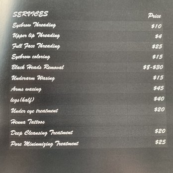 Belleza Eyebrows - Second page of brochure explaining all of the menu items other than facials. - Eyebrow Services Near Me - Sherman, Texas