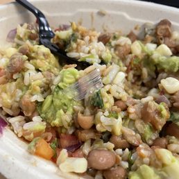 It was mixed in with the beans and guac, not laying on top. I put it there afterwards to show the size. It was mixed in with the beans and guac, not laying on top. I put it there afterwards to show the size.