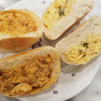 Kolache Factory - Chorizo (left) and ranchero (right) cross section - Bakeries Near Me - Tustin, California Kolache Factory - Chorizo (left) and ranchero (right) cross section - Bakeries Near Me - Tustin, California