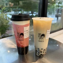 strawberry smoothie with cheese foam + osmanthus jasmine  milk tea
