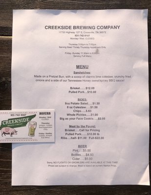 Menu photo 3 Creekside Brewing Company Crossville, TN Menu photo 3 Creekside Brewing Company Crossville, TN