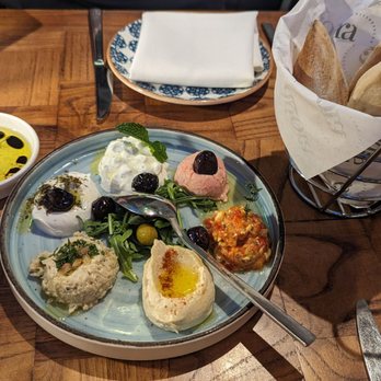 Agora Tysons - Sampler dip platter - delish - Mediterranean Near Me - Tysons, Virginia