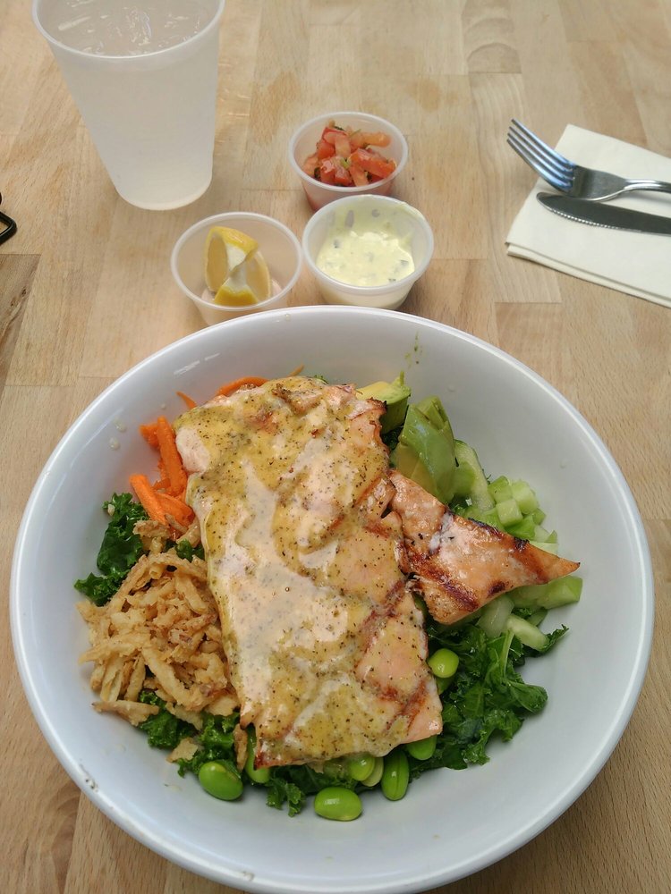 Grilled salmon bowl garlic butter with lemon pepper Yelp