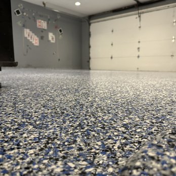 Flyer Floors - a garage floor with blue and white speckles - Flooring Near Me - Brockton, Massachusetts Flyer Floors - a garage floor with blue and white speckles - Flooring Near Me - Brockton, Massachusetts