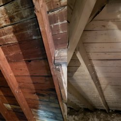 Riggen Environmental Solutions - Before and after of attic with black and white mold