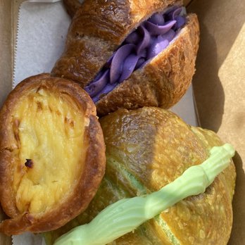 CA Bakehouse - Ube Taro Croissant (top), Durian Egg Tart (left), Kaya Croissant (right) - Bakeries Near Me - San Jose, California