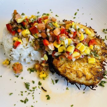 Columbia Gorge Hotel - The Coconut chicken with jasmine rice and mango salsa.....amazing! - Hotels Near Me - Hood River, Oregon Columbia Gorge Hotel - The Coconut chicken with jasmine rice and mango salsa.....amazing! - Hotels Near Me - Hood River, Oregon