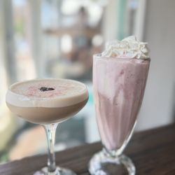 Wally's Wieners - White raspberry mocha espresso martini & strawberry milkshake