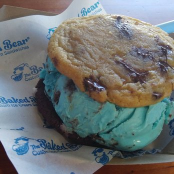 The Baked Bear - Bear batter ice cream between a hot pressed chocolate chip cookie and a red velvet - yum - Ice Cream & Frozen Yogurt Near Me - Norman, Oklahoma