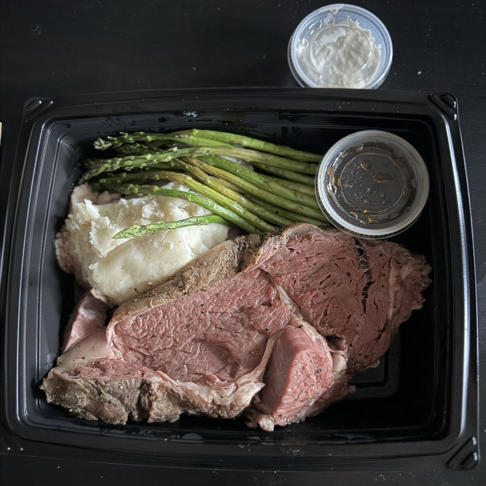 Slo Roast - Prime Rib Entree* Limited Availability + au jus sauce and creamy horseradish. White Cheddar Mashed Potatoes Roasted Asparagus - New American Near Me - Hillsboro, Oregon Slo Roast - Prime Rib Entree* Limited Availability + au jus sauce and creamy horseradish. White Cheddar Mashed Potatoes Roasted Asparagus - New American Near Me - Hillsboro, Oregon