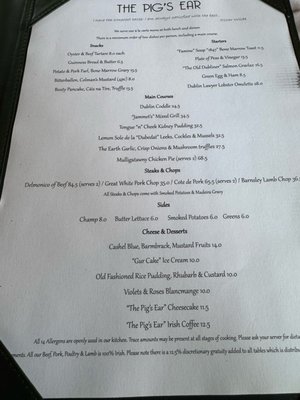 Menu photo 2 The Pig's Ear Dublin, D Menu photo 2 The Pig's Ear Dublin, D