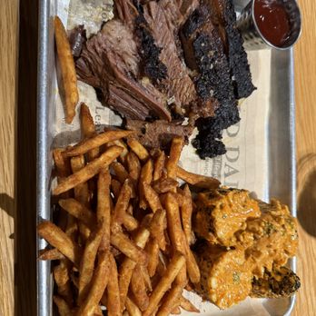 Whiskey 'N Rye Smokehouse - Brisket w elote corn quarters and seasoned fries - Barbeque Near Me - Solvang, California