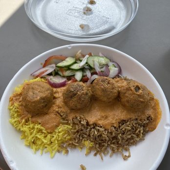 Bindaas Bowls and Rolls - Korma with coconut brown rice and lemon saffron rice with Jose sweet potato paneer balls - Indian Near Me - Washington, DC, District of Columbia