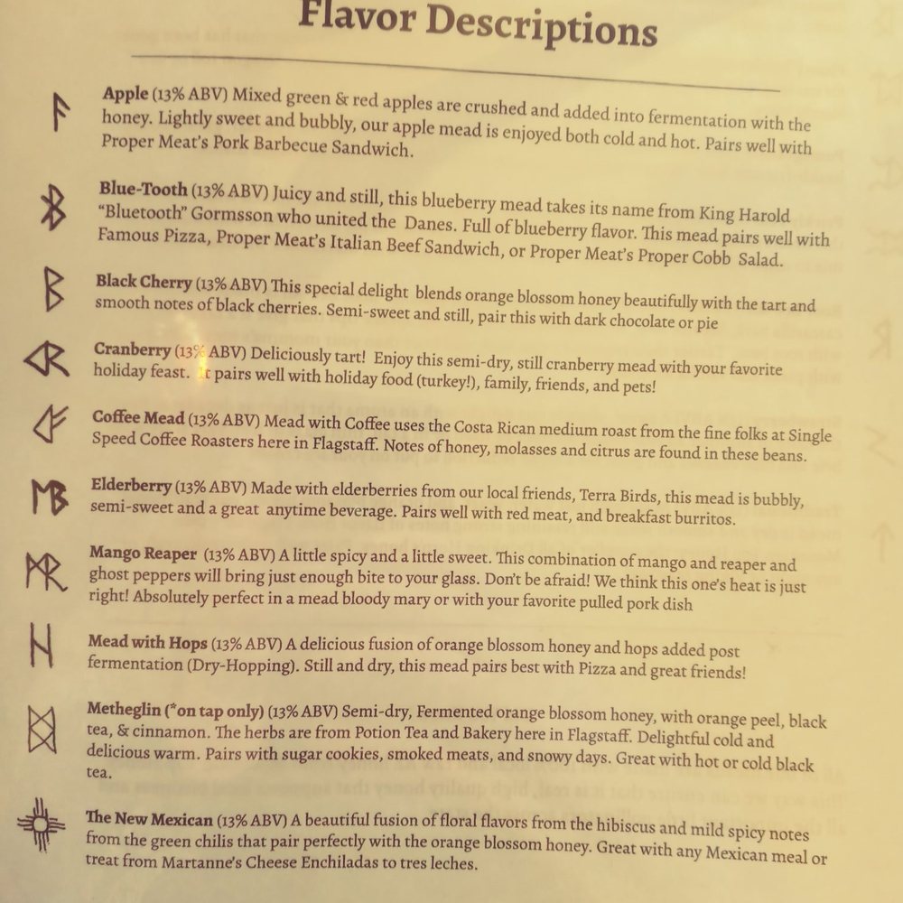 Drinking Horn Meadery - Runes are how they mark glasses in the mead flight - Meaderies Near Me - Flagstaff, Arizona