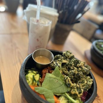 Made in House - Bibimbop and Mashed Strawberry Milk - Asian Fusion Near Me - Seattle, Washington Made in House - Bibimbop and Mashed Strawberry Milk - Asian Fusion Near Me - Seattle, Washington