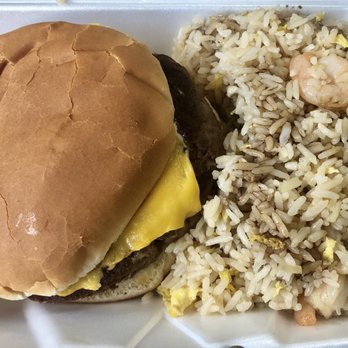 King Seafood Express - Cheeseburger with fried rice - Seafood Near Me - New Iberia, Louisiana