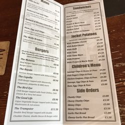 The Wellington - Food menu