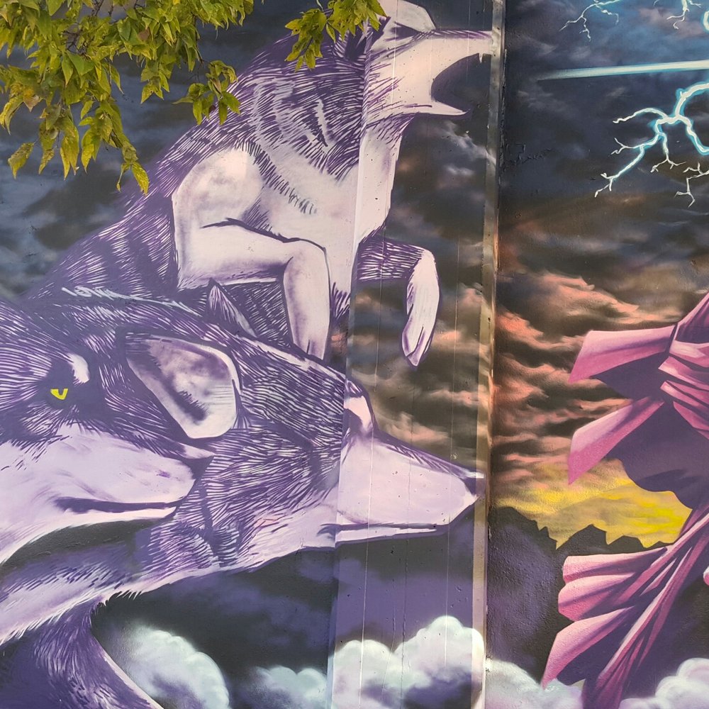 Moon Tower - Seating area mural - Dive Bars Near Me - Houston, Texas